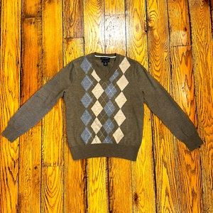 BANANA REPUBLIC MENS LONG SLEEVE VNECK MERINO WOOL SWEATER WITH ARGYLE PATTERN